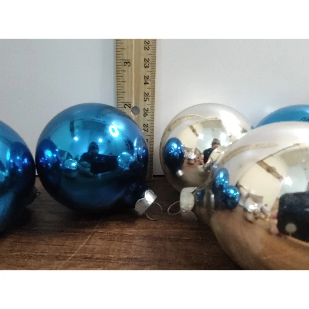 Vintage Mercury Glass Christmas Ornament Lot Of 6 Shiny Blue Silver  B3